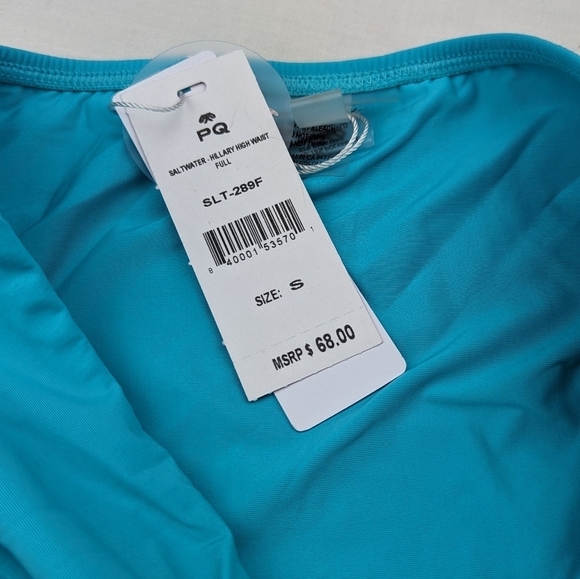 PilyQ Saltwater Hillary High Waist Full Blue Bikini Bottom - Picture 5 of 7